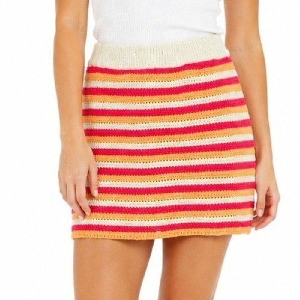 Princess Polly‎ | Pink Orange Striped Crochet Mini Knit Bodycon Skirt | Size M/L